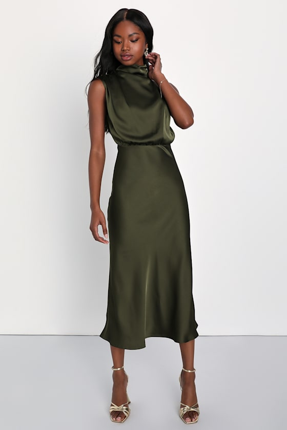Distinctive Charm Red Orange Satin Asymmetrical Midi Dress