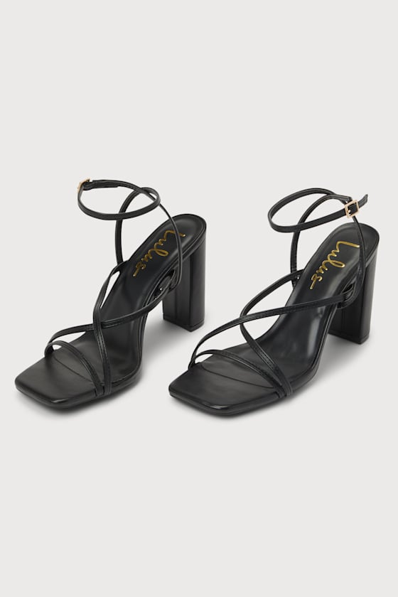 Makennaa Black Strappy High Heel Ankle Strap Sandals