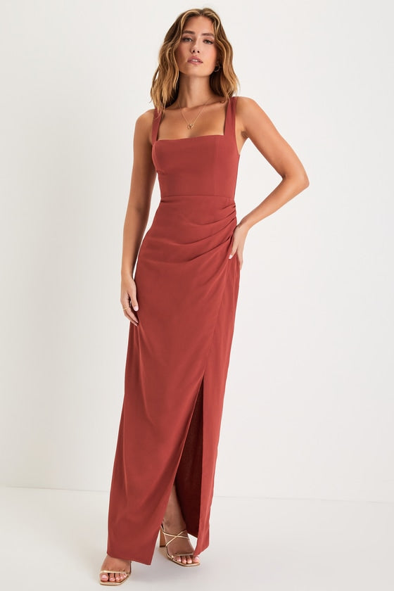 Glamorous Disposition Navy Ruched Maxi Dress