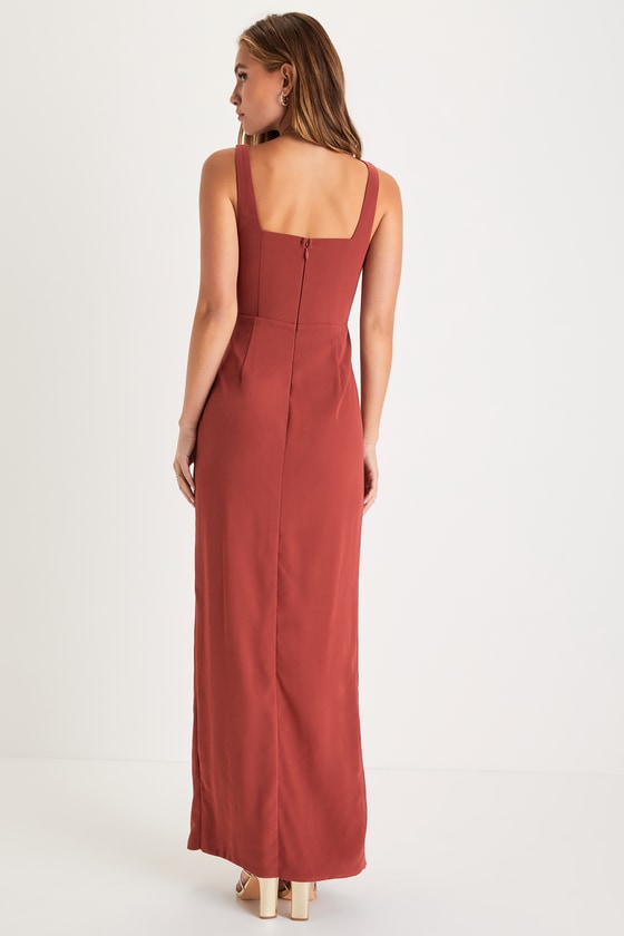Glamorous Disposition Burgundy Ruched Maxi Dress