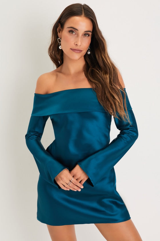 Luxurious Vision Light Yellow Satin Off-the-Shoulder Mini Dress