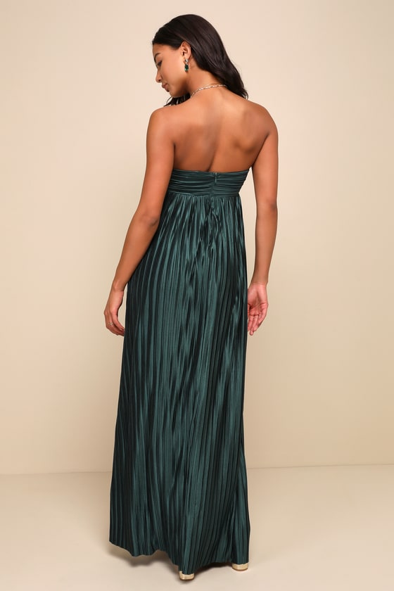 Whimsical Beauty Dark Purple Satin Plisse Strapless Maxi Dress