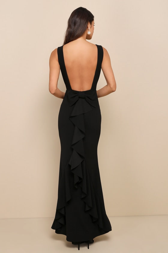 Exquisite Refinement Red Backless Bow Ruffled Maxi Dress