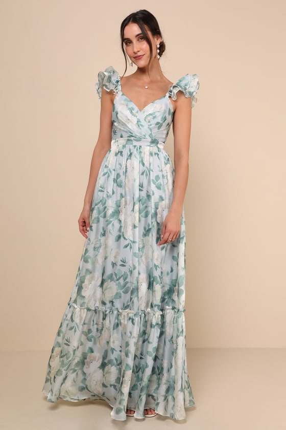Soiree Perfection Yellow Floral Ruffled Tiered Maxi Dress
