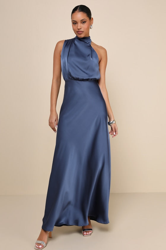 Distinctive Charm Olive Green Satin Asymmetrical Maxi Dress