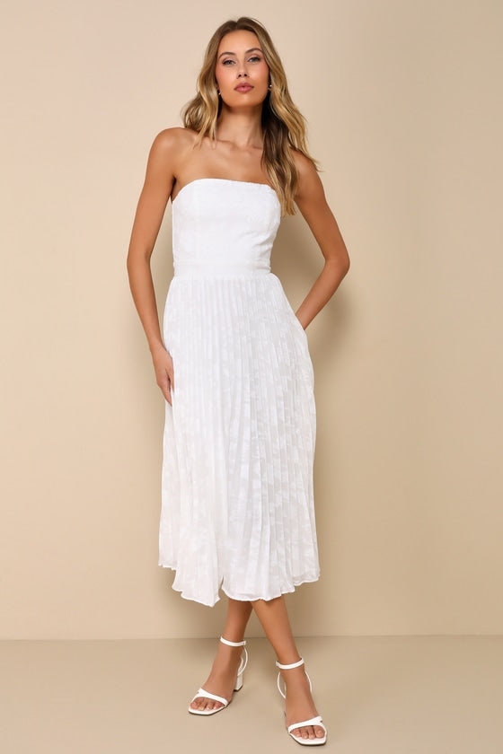 Perfectly Stunning Yellow Jacquard Strapless Midi Dress