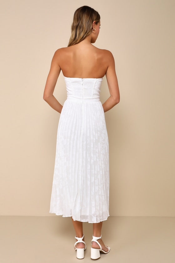 Perfectly Stunning Yellow Jacquard Strapless Midi Dress