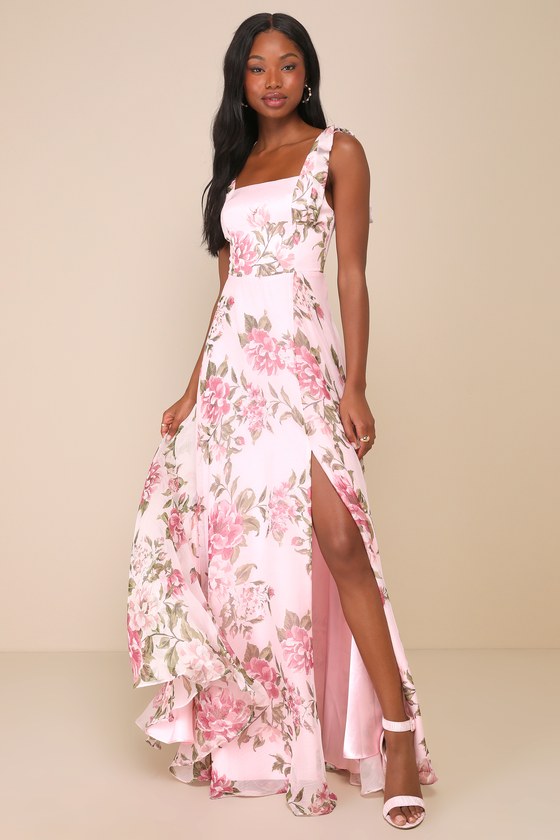 Love Me Forever Navy Blue Floral Square Neck Maxi Dress