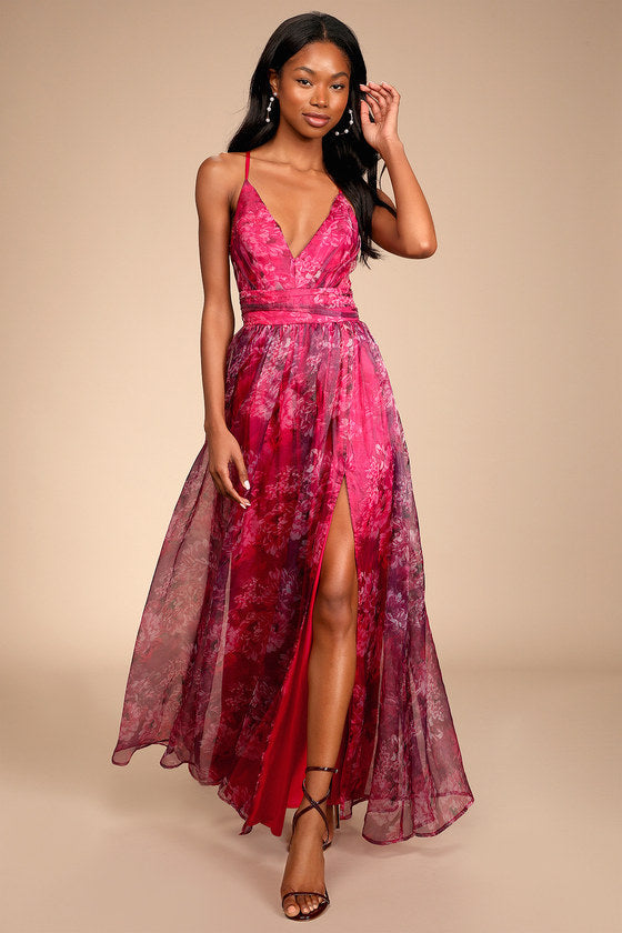 Romance That Wows Green Floral Print Organza Maxi Dress