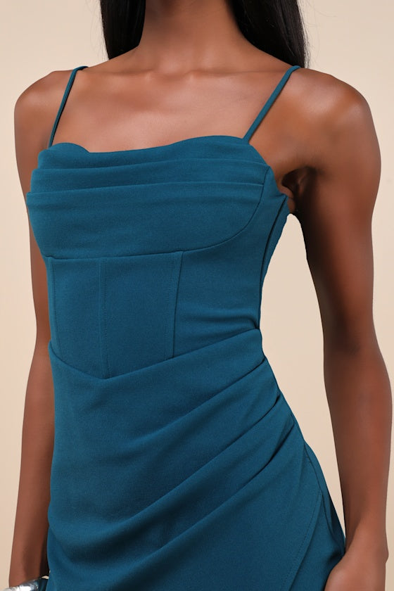 Always Turning Heads Magenta Bustier Tulip Midi Dress