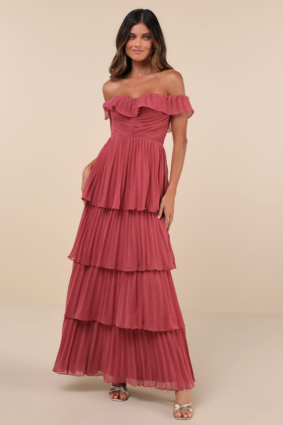 Always Remarkable Emerald Pleated Off-the-Shoulder Maxi Dress