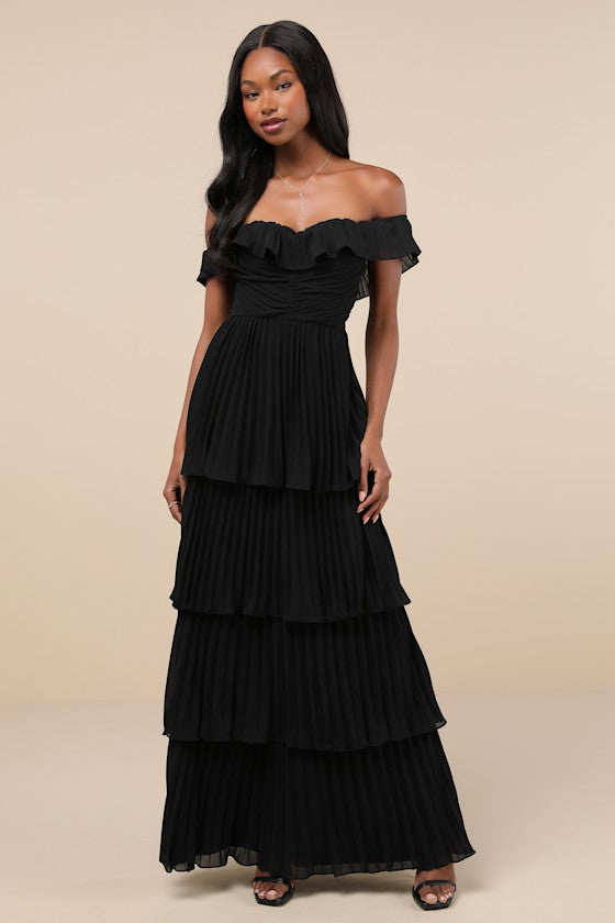 Always Remarkable Pink Pleated Off-the-Shoulder Maxi Dress