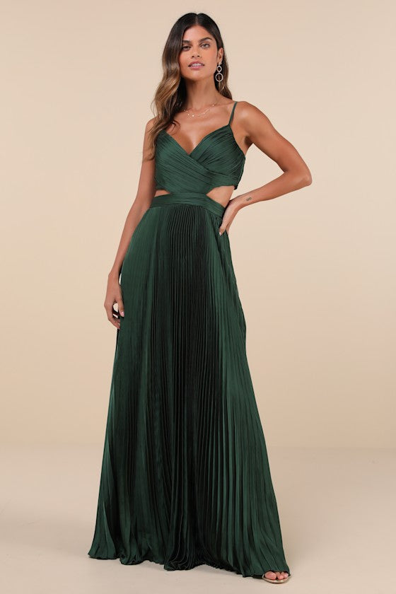 Got the Glam Wine Red Pleated Cutout Maxi Dress