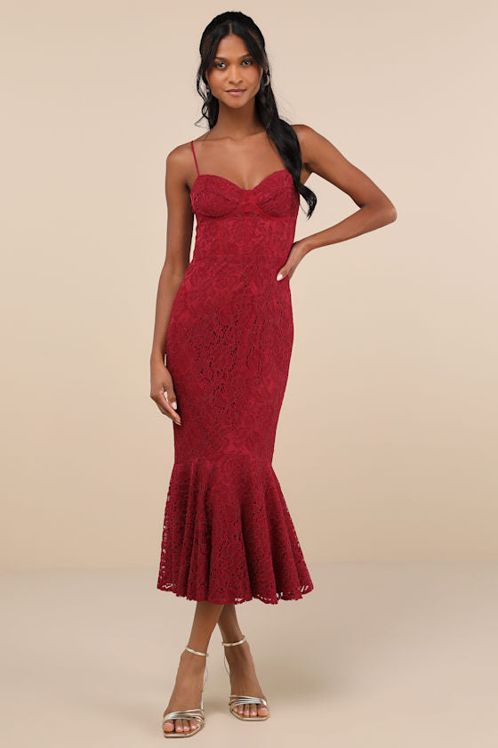 Found Your Love Black Lace Sleeveless Trumpet Midi Dress