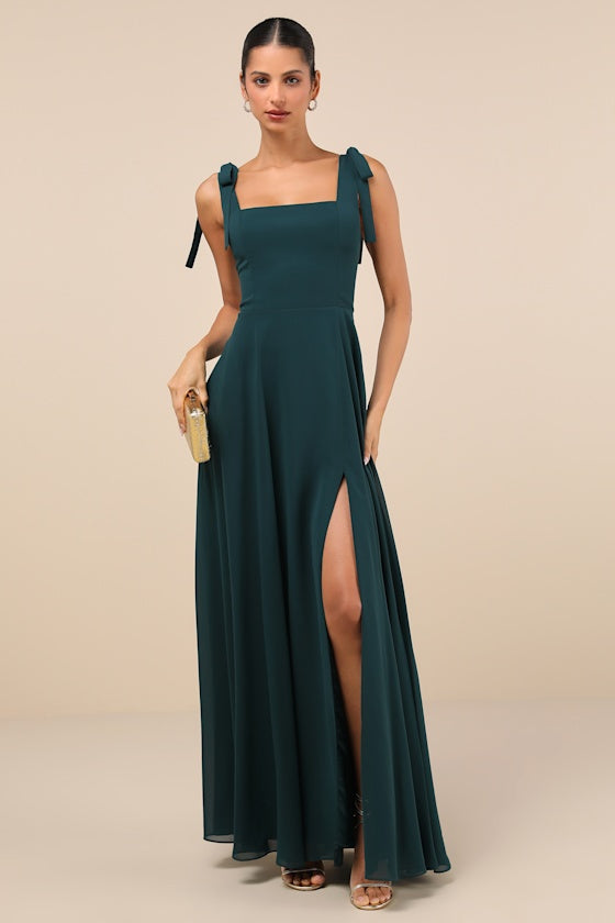 Love Me Forever Navy Blue Floral Square Neck Maxi Dress