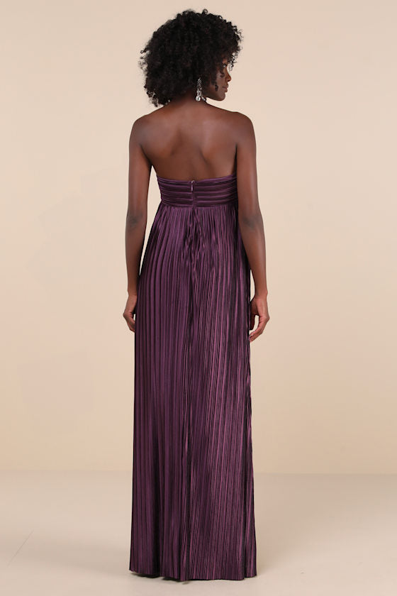 Whimsical Beauty Emerald Green Satin Plisse Strapless Maxi Dress