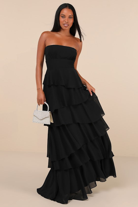 Gorgeous Essence Slate Blue Strapless Tiered Maxi Dress