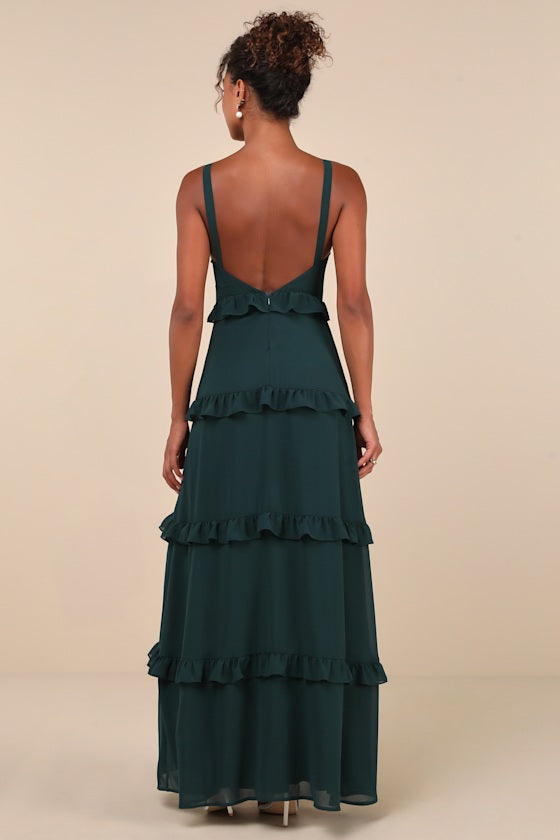 Sincerely Poised Light Blue Backless Bustier Tiered Maxi Dress