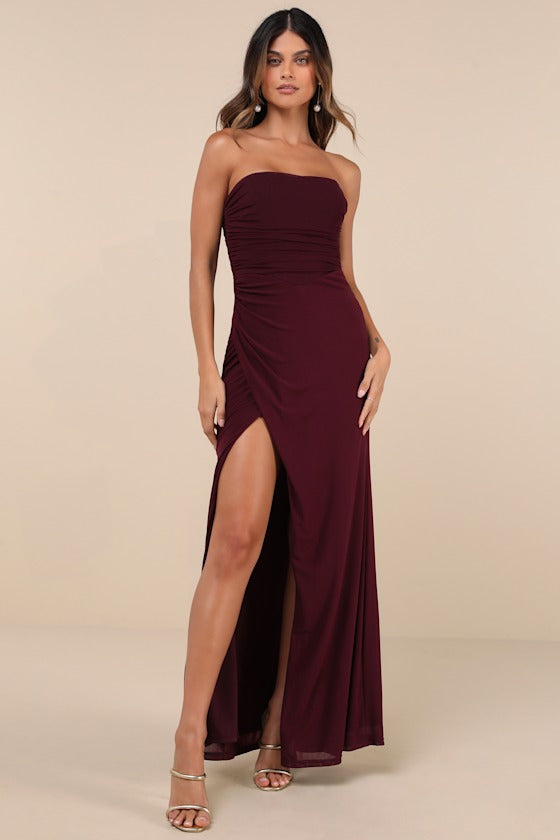 Epitome of Allure Bright Blue Mesh Strapless Ruched Maxi Dress
