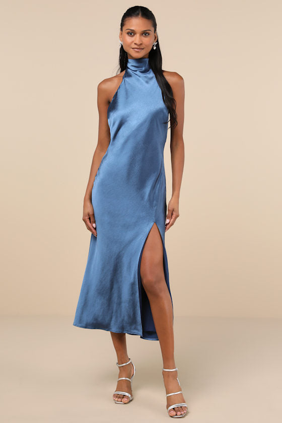 Exceptional Status Ivory Halter Backless Slip Midi Dress