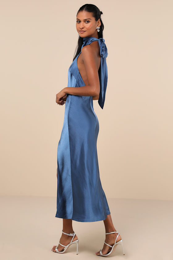 Exceptional Status Blush Pink Halter Backless Slip Midi Dress