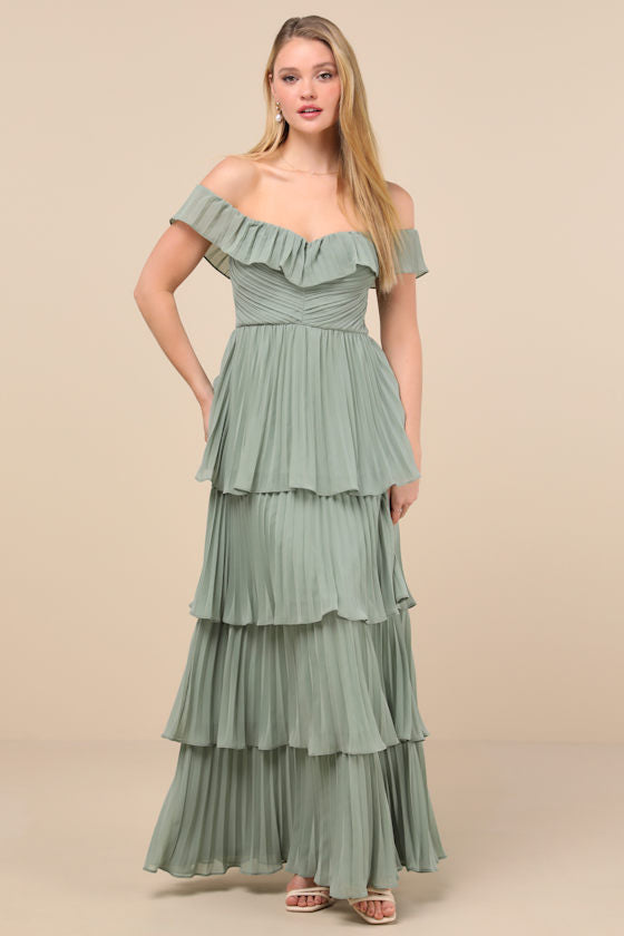 Always Remarkable Pink Pleated Off-the-Shoulder Maxi Dress