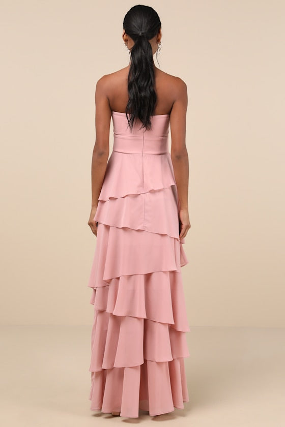 Gorgeous Essence Dark Purple Strapless Tiered Maxi Dress
