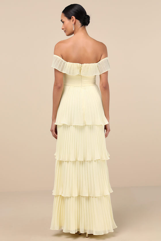 Always Remarkable Emerald Pleated Off-the-Shoulder Maxi Dress