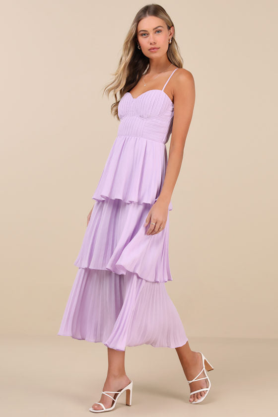 Cascading Crush Blush Pink Tiered Bustier Midi Dress