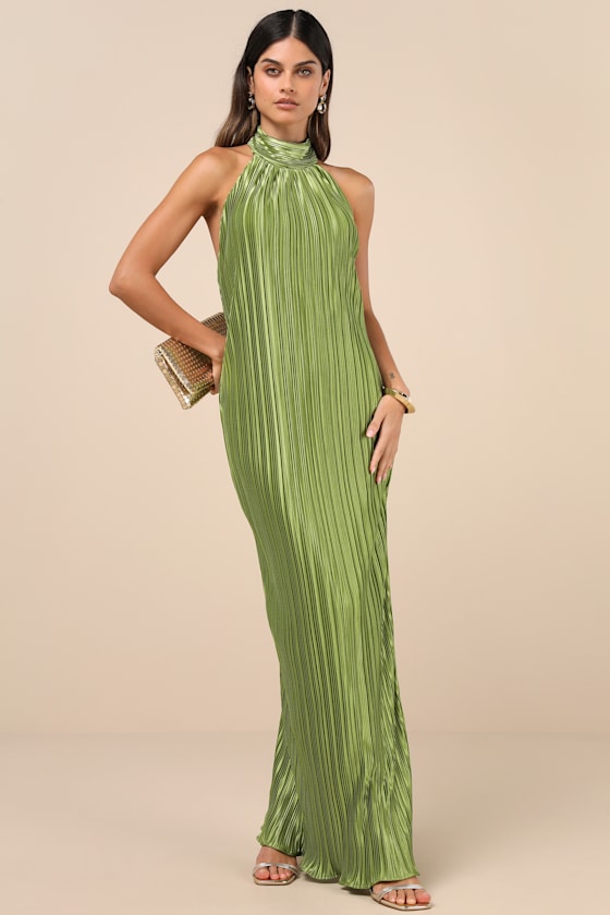 Gwenny Dark Navy Satin Plisse Maxi Dress