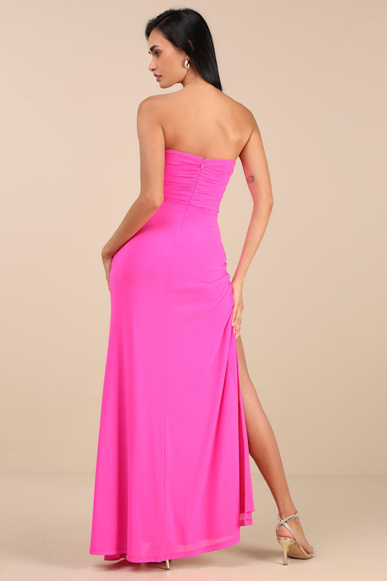 Epitome of Allure Brown Mesh Strapless Ruched Maxi Dress