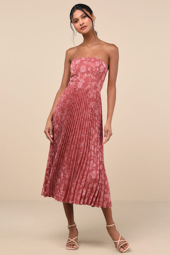 Perfectly Stunning Ivory Jacquard Strapless Midi Dress