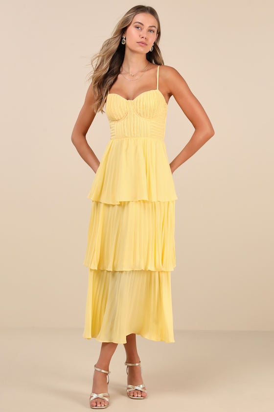Cascading Crush Hot Pink Tiered Midi Dress