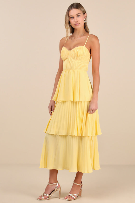 Cascading Crush Ivory Floral Print Tiered Bustier Midi Dress