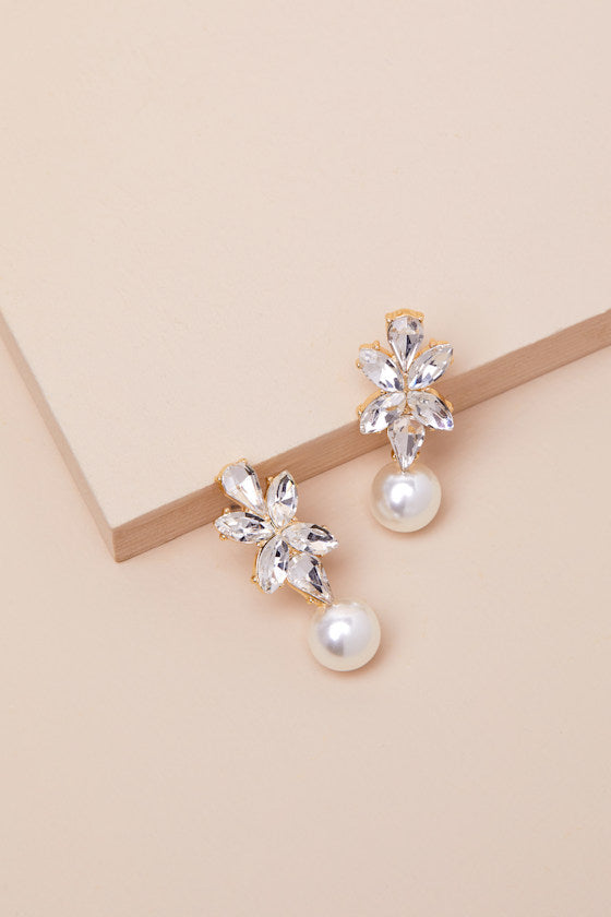 Griselda Gold Rhinestone Pearl Drop Earrings
