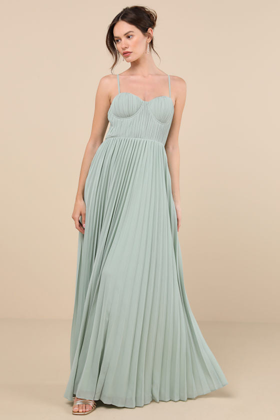 Admirable Elegance Plum Pleated Bustier Maxi Dress