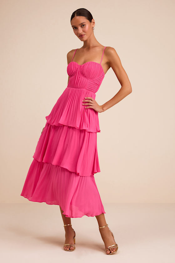 Cascading Crush Lavender Tiered Bustier Midi Dress