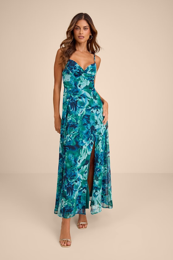 Beautiful Soul Burgundy Floral Print Twist-Front Maxi Dress