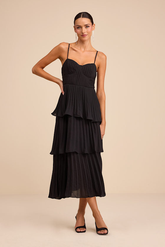 Cascading Crush Blush Pink Tiered Bustier Midi Dress