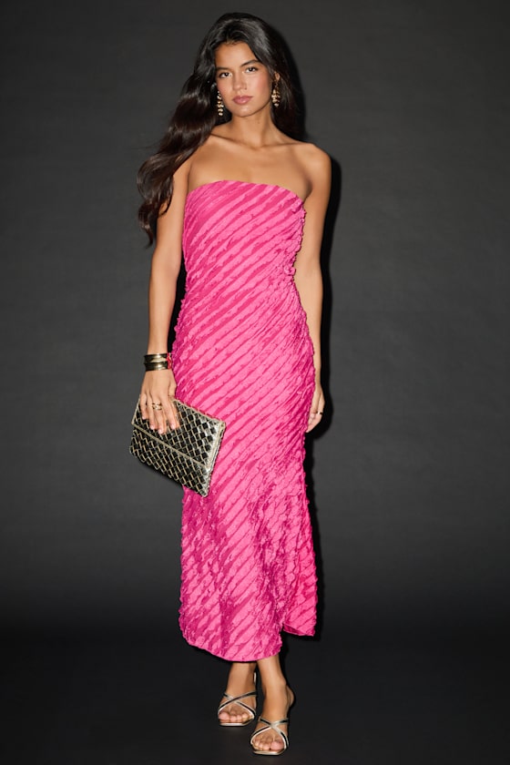 Faelyn Yellow Strapless Ruffled Midi Dress