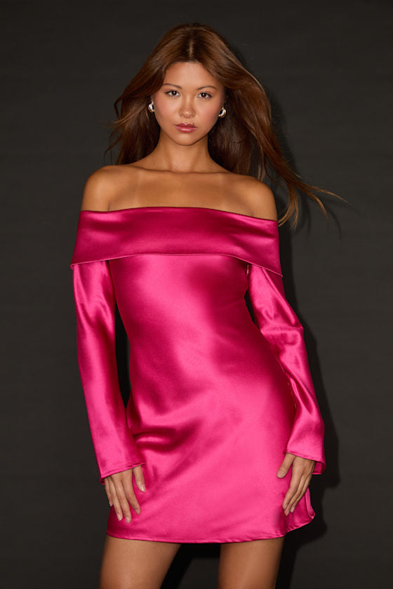 Luxurious Vision Olive Green Satin Off-the-Shoulder Mini Dress