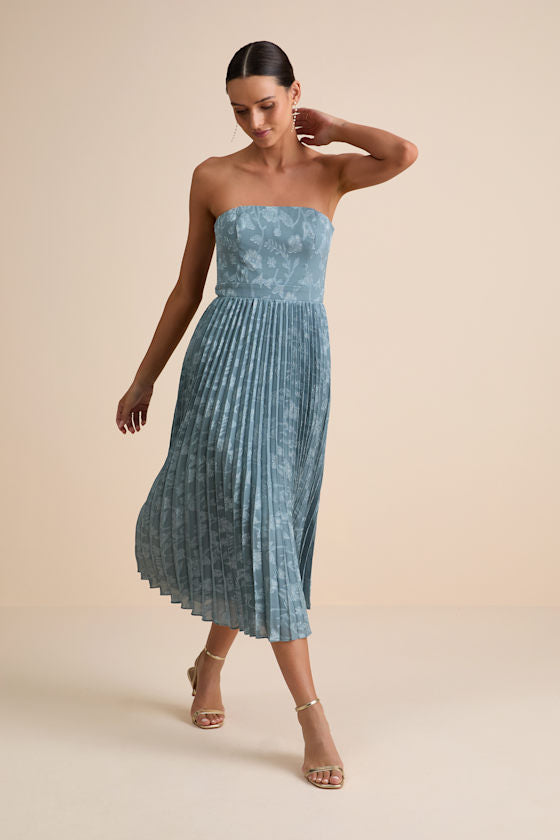 Perfectly Stunning Yellow Jacquard Strapless Midi Dress