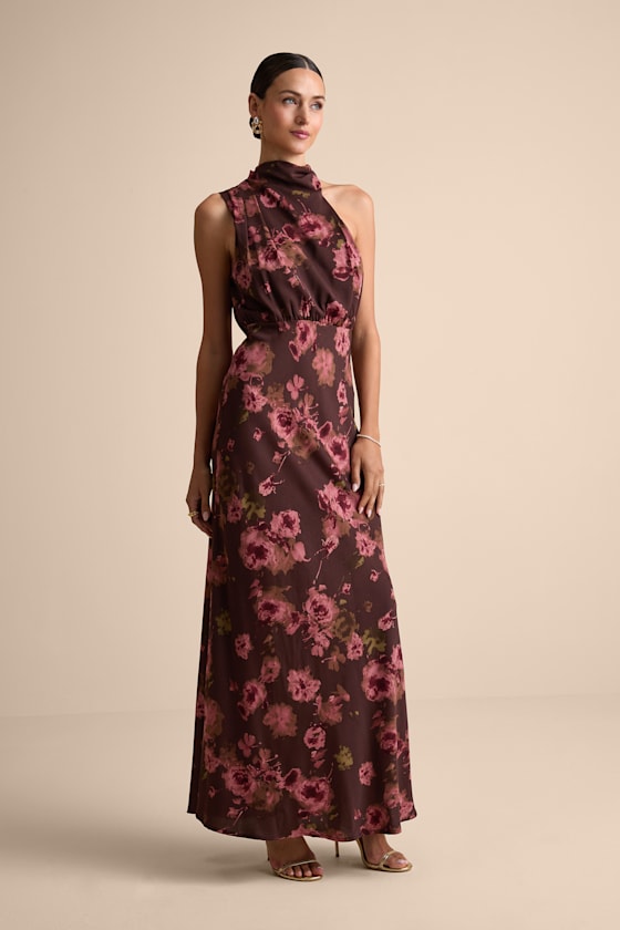 Distinctive Charm Purple Satin Asymmetrical Maxi Dress