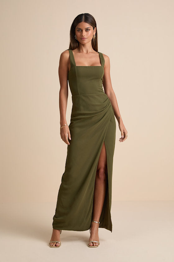 Glamorous Disposition Navy Ruched Maxi Dress