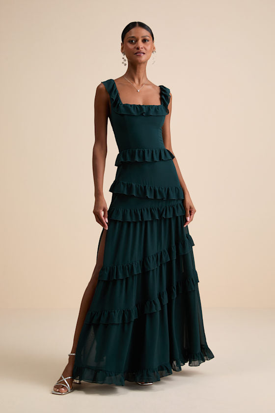 Compelling Romantic Rusty Rose Ruffled Tiered Maxi Dress