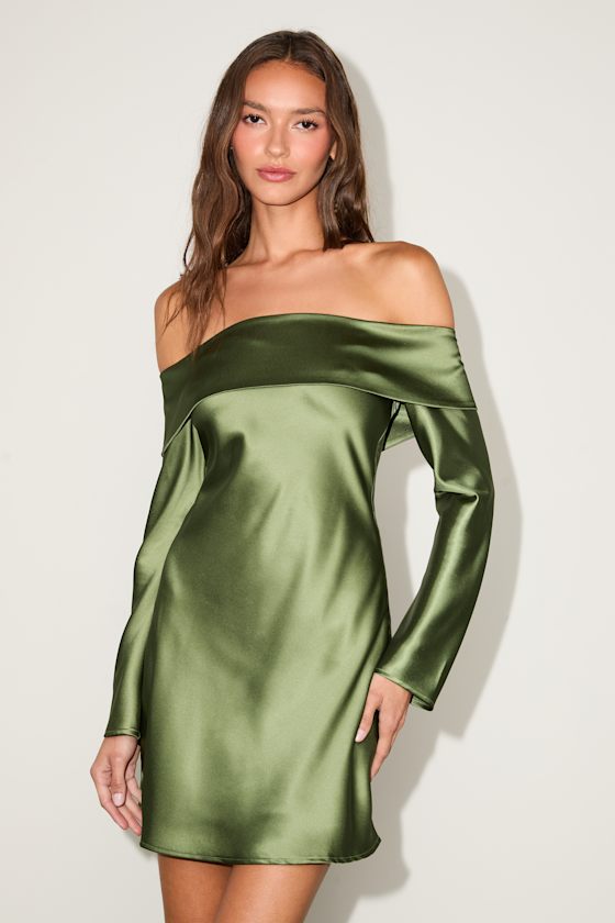 Luxurious Vision White Satin Off-the-Shoulder Mini Dress
