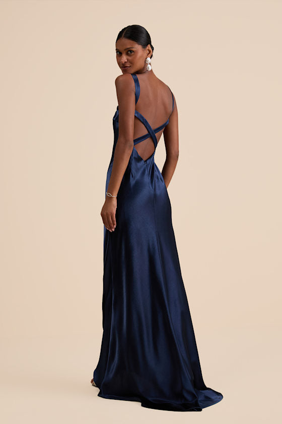 Perfectly Classy Light Blue Satin Strappy Maxi Dress