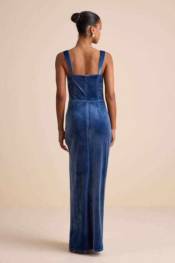 Pristine Luxury Dark Berry Velvet Bustier Maxi Dress