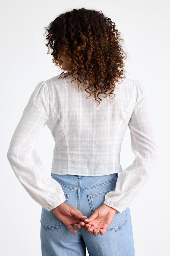 Keyra Ivory Button-Front Balloon Sleeve Crop Top