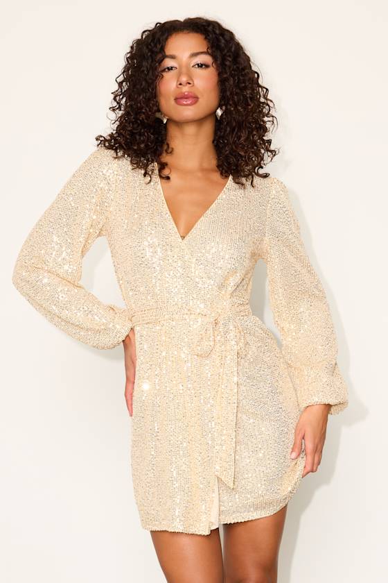 Sparkly Darling Emerald Green Sequin Long Sleeve Wrap Dress